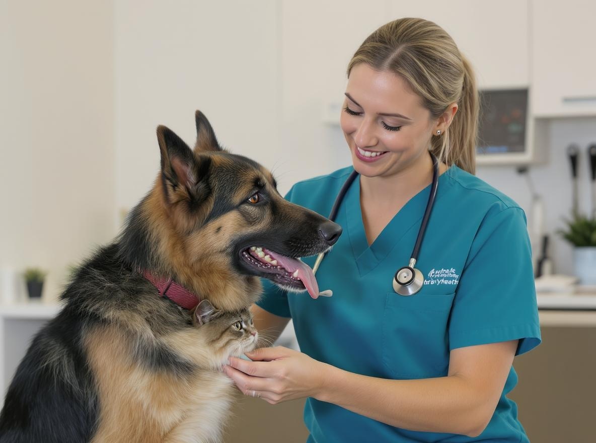 Tierarzt untersucht Hund und Katze